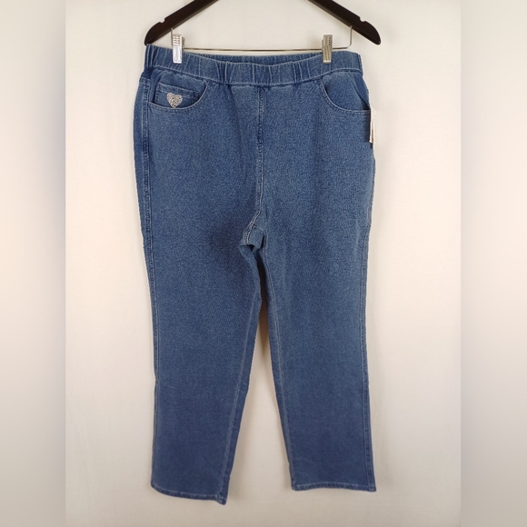 NWT Quacker Factory Dream Jeannes Straight Leg Pants Large Short Blue A292999 - Picture 1 of 9